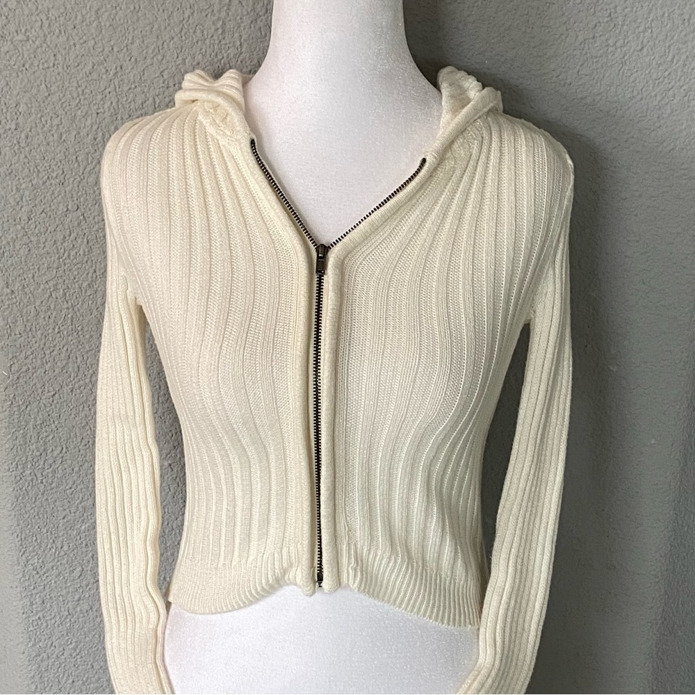 Aeropostale Ivory Ribbed Zip-Up Sweater